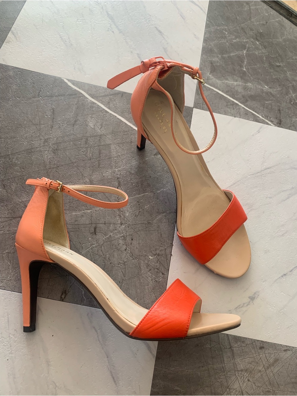 Cole Haan Coral Orange Ankle-Strap Heels